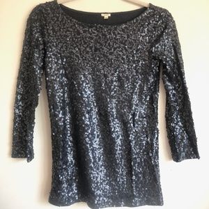 J. Crew Sequined 3/4 Sleeve Boatneck Top